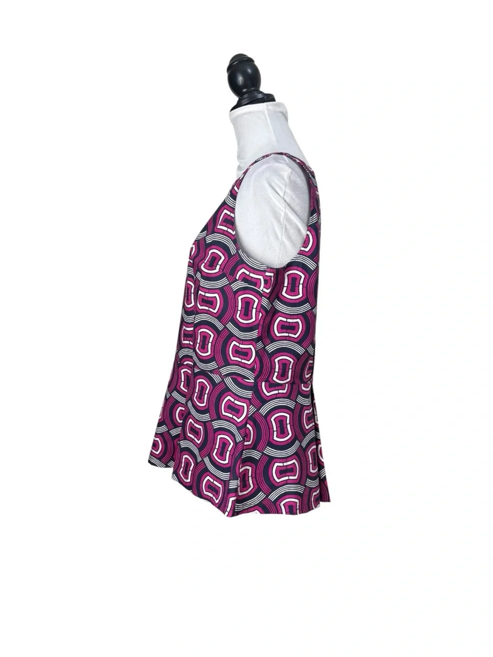 Club Monaco cotton pink & navy abstract print sleeveless contemporary top large - Picture 3 of 10